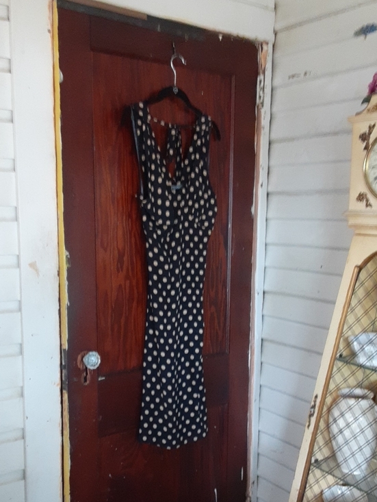 Betsey Johnson Dresses & Skirts - Betsey Johnson Black Slip Maxi Dress with Cream Polka Dots and Tie-Back